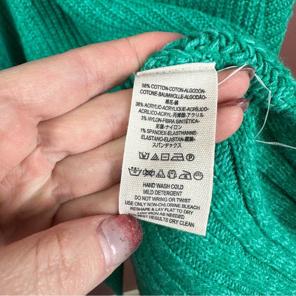 Free People oversized green knit v-neck sweater size medium/large M/L - Picture 7 of 8